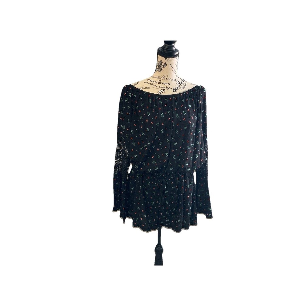 Wallflower Black Floral Jumpsuit size XL Lace Bell Sleeve Fairy Coquette